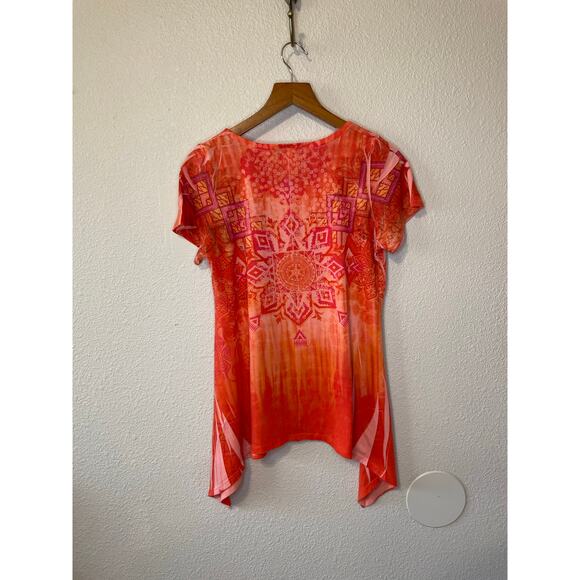 VTG Only Nine Y2K Orange Handkerchief Hem Boho  Preppy Rhinestone Tee Small - Picture 4 of 10
